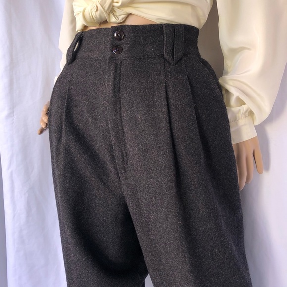 Vintage Pants - VINTAGE | Wool felt high waist pleated front pants